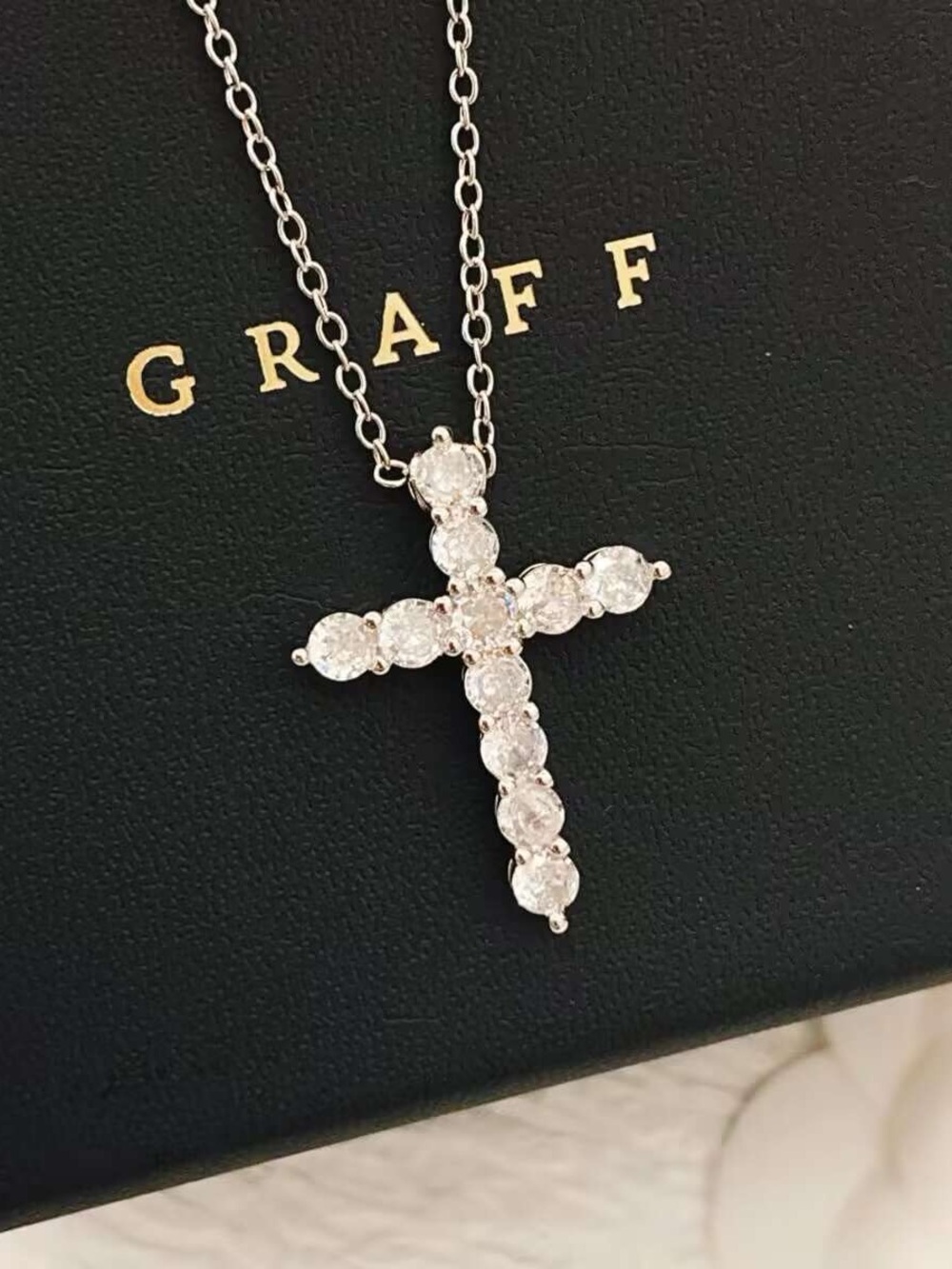 Graff White Diamond Cross Pendant Necklace in White